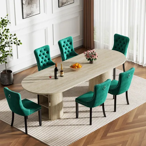 Vista 21 de Mesa de comedor redonda extensible con base de almacenamiento, mesa de comedor expandible natural de 63 a 94 pulgadas para 10 personas, mesa