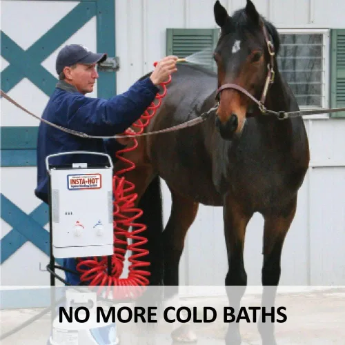 Vista 3 de Sistema de lavado equino portátil original Máxima comodidad con agua caliente instantánea Caballo cómodo y sin estrés