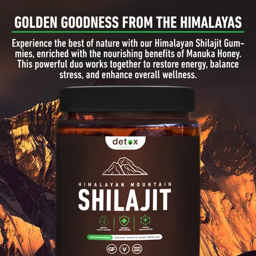 Vista 7 de Detox Organics Gomitas Shilajit - Auténtica mezcla de Shilajit con Ashwagandha del Himalaya y miel de manuka orgánica endulzada - Hechas