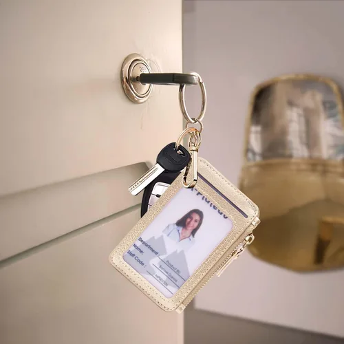 Vista 77 de Cartera con llavero, tarjetero con bloqueo RFID de piel, funda para tarjetas de crédito con cremallera para mujer