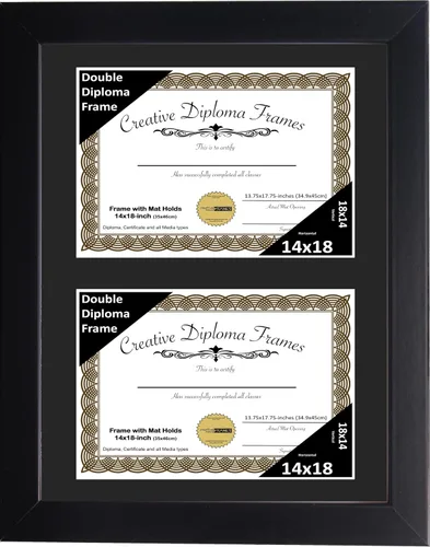 Vista 54 de Creative Picture Frames Marco de diploma doble clásico negro de 6 x 8 pulgadas con vidrio negro y colgador de pared instalado