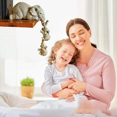 Vista 9 de Juego de 3 piezas de estatua de decoración de elefante, madre y dos bebés colgantes, adornos para sala de estar, dormitorio, decoración del hogar