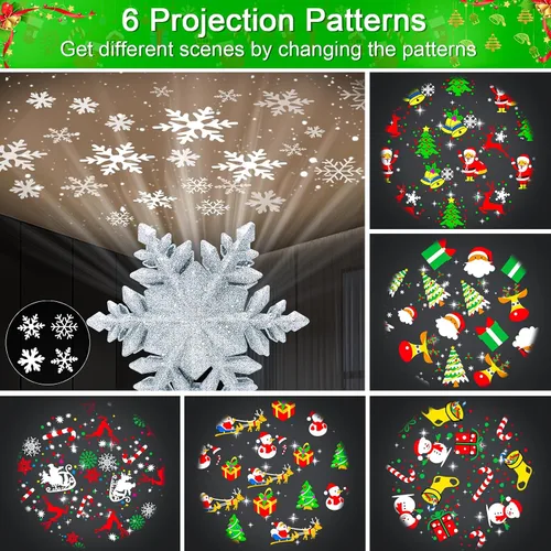 Vista 2 de Proyector de luces para la parte superior del árbol de Navidad con 6 modos de proyección, adorno de copo de nieve para la parte superior del árbol