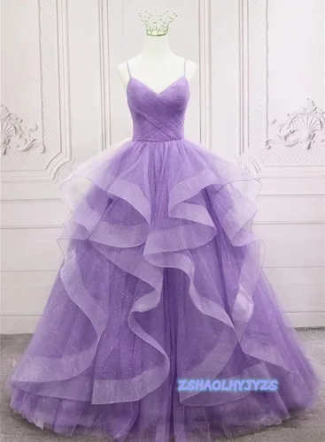 Vista 4 de ZSHAOLHYJYZS Vestidos de graduación de tul con purpurina 2024 con tirantes delgados, vestido de baile para mujer, vestidos largos de regreso a casa