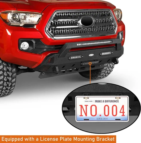 Vista 4 de Parachoques delantero Tacoma Stubby con barra de luz LED de 72 W y soporte de placa de matrícula de acero con textura compatible con camioneta
