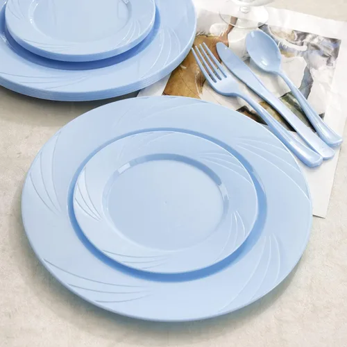 Vista 5 de YOUBET 125 platos de plástico azul, platos desechables para baby shower, incluye 25 platos llanos, 25 platos de postre, 25 tenedores, 25 cuchillos