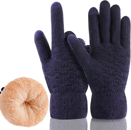 Vista 43 de Guantes de invierno cálidos para pantalla táctil para mujer, guantes térmicos de punto de lana con forro polar para clima frío