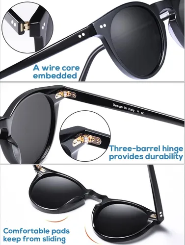Vista 34 de CARFIA Gafas de sol redondas de acetato para hombre, polarizadas, protección UV, gafas de sol clásicas retro CA5289L