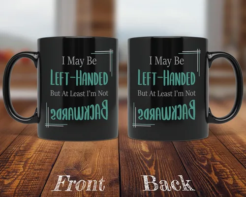 Vista 2 de PixiDoodle Taza de café para zurdos – Divertido día de zurdos (11 onzas, negro)