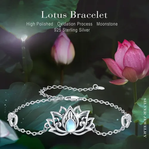 Vista 7 de Pulseras de plata de ley 925 con diseño floral de vidlotoluna de estrellaónixturquesapiedra lunarmalaquita, regalo de joyería floral para mujeres