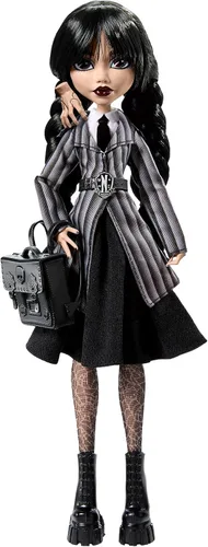 Vista 2 de Muñeca de miércoles de Monster High y accesorios, muñeca coleccionable de Wednesday Addams en uniforme de la Academia Nevermore con Thing y mochila