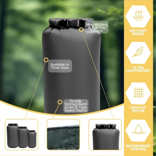 Vista 3 de Bolsas secas impermeables, paquete de 3 (5 L, 10 L, 20 litros), bolsas de almacenamiento ligeras e impermeables para viajes, canotaje, pesca