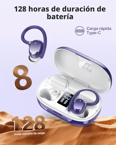 Vista 2 de hadbleng Auriculares inalámbricos Bluetooth deportivos 128 horas de reproducción Bluetooth 5.3 con pantalla LED, potentes graves sobre la oreja