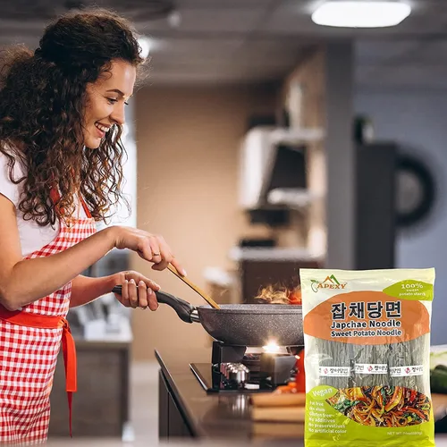 Vista 7 de APEXY Fideos de vidrio de batata, fideos japchae, pasta de fideos coreanos, sin grasa y sin gluten, 100% almidón de batata, sin aditivos, sin