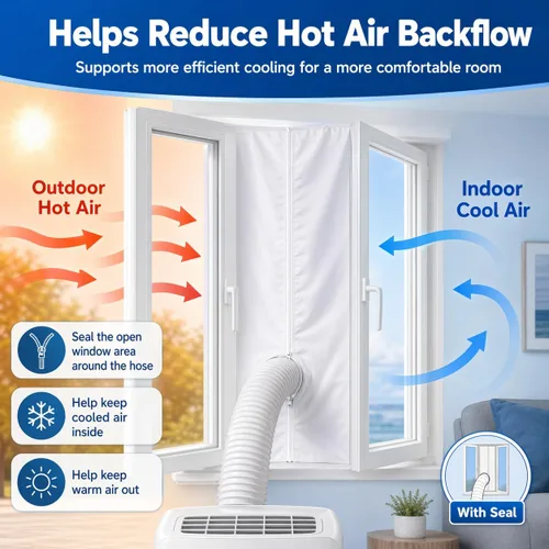 Vista 4 de Kit de sellado de ventana de CA portátil para ventanas abatibles y de manivela, kit de ventilación de ventana sin taladro, sello de cremallera