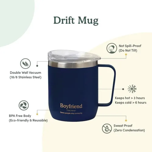 Vista 3 de VAHDAM Taza Boyfriend de 10.1 fl oz Taza de viaje aislada al vacío de acero inoxidable azul real Regalo del día de San Valentín para él Taza