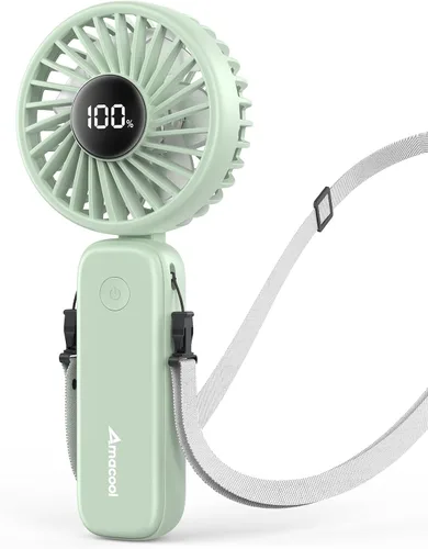 Vista 10 de AMACOOL Ventilador de mano plegable recargable, cable tipo C integrado, ventilador personal de 5 velocidades, tiempo de funcionamiento máximo de 17