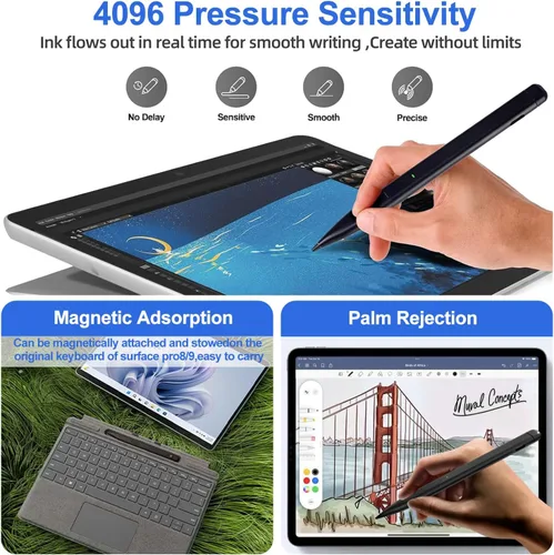 Vista 5 de Lápiz capacitivo para Microsoft Surface, JvKzaen Lápiz delgado para Surface con 4096 niveles de presión, batería de larga duración de 66H, carga