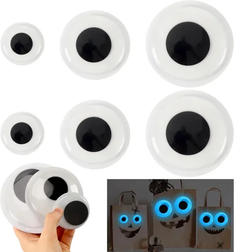 Vista 15 de PETKNOWS 6 piezas de ojos gigantes que brillan en la oscuridad, 1 pulgada autoadhesivos, ojos luminosos brillantes para manualidades, calcomanías
