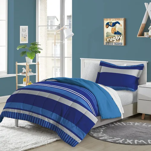 Vista 115 de Dream Factory Dinosaur Blocks - Juego de edredón de microfibra ultrasuave para niños, color azul, tamaño individual Bloques de dinosaurios azules