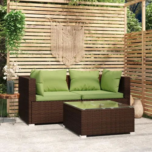 Vista 20 de Brown Wicker Patio 3-Seater Sofa with Cushions, PE Rattan Outdoor Seating Set with Steel Frame Brown and Cinnamon Red