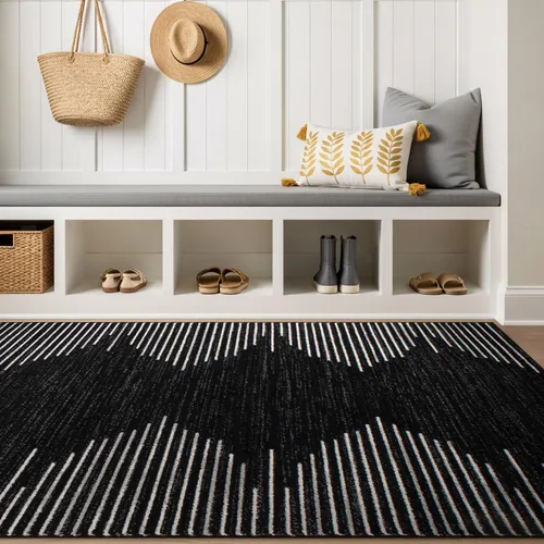 Vista 49 de Rugshop Alfombra bohemia a rayas resistente a las manchas, color beige, 2 x 7 pies