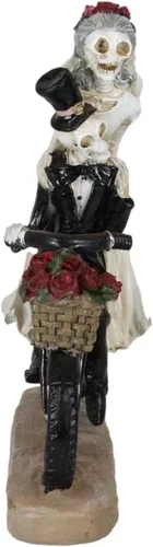 Vista 5 de Ebros Gift Día de los muertos Recién casados Recién casados Esqueletos de boda Novia y novio Pareja montar bicicleta antigua con rosas Cesta