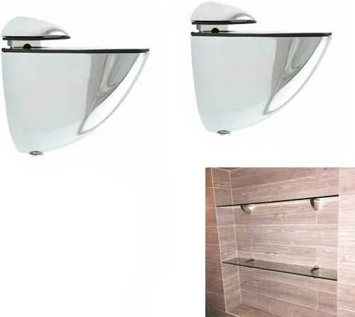 Vista 4 de Soporte de pared ajustable de madera/vidrio de metal, 2 unidades o un par, níquel cepillado