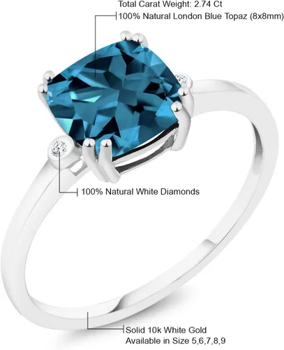 Vista 6 de Gem Stone King Anillo de compromiso de oro blanco de 10 quilates con piedra natal y diamante blanco de 3 piedras Anillo de oro de compromiso