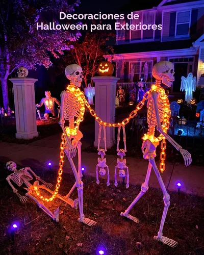 Vista 7 de Guirnalda de luces de Halloween a pilas, cadena de 88 luces LED de 10 pies con 8 modos de iluminación, impermeable, para decoraciones de Halloween