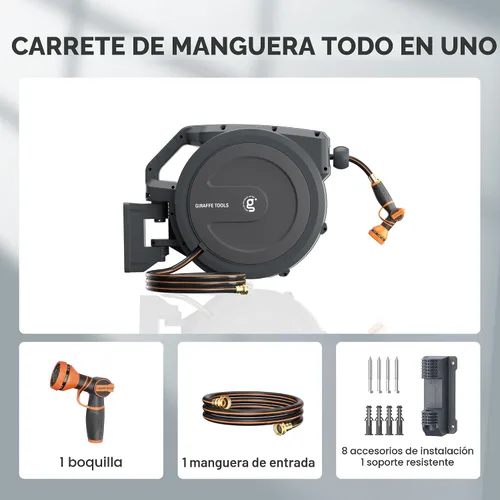 Vista 2 de Giraffe Tools AW30 - Carrete de manguera de jardín retráctil de 1/2 pulgada x 100 pies, carrete de manguera de agua montado en la pared, rebobinado