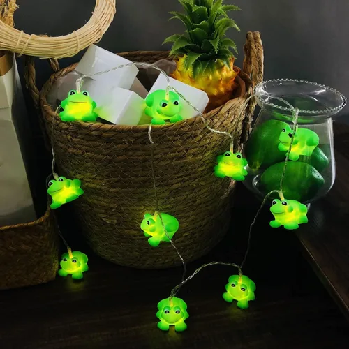 Vista 5 de Linda tira de luces de rana a pilas con función de temporizador, luz nocturna de rana para dormitorio de niños, Navidad, Halloween, cadena