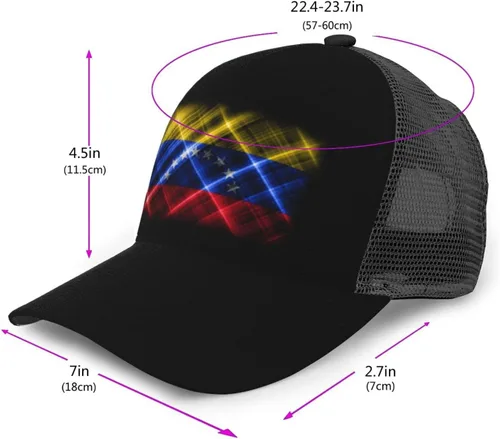 Vista 2 de Gorra de béisbol de malla personalizada con bandera de Venezuela, gorra de camionero de tela de sarga de poliéster, elegante protector solar