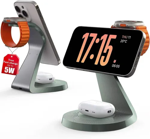 Vista 13 de Estación de carga 3 en 1 para dispositivos Apple, soporte de cargador Mag-Safe de carga rápida, cargador inalámbrico para iPhone serie