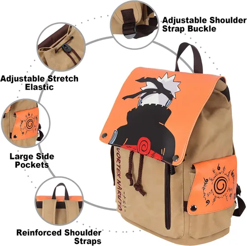 Vista 5 de Hajicxl Mochilas japonesas de anime de lona con estampado 3D, bolsa de viaje para portátiles para fanáticos del anime, Amarillo, Bolso de hombro