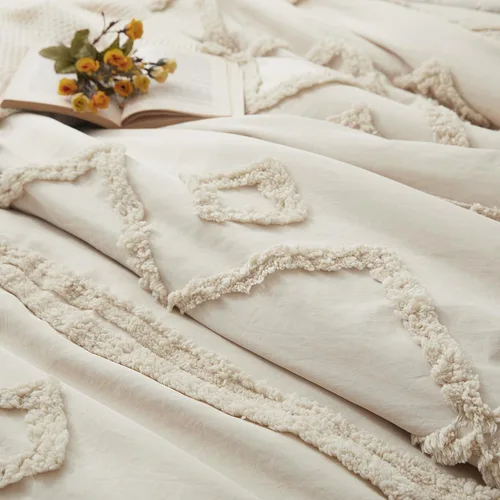 Vista 53 de Oli Anderson Juego de Edredón Beige Queen Acolchado Juego de Ropa de Cama Queen 3 Piezas, Edredón Boho Shabby Chic con 2 Fundas de Almohada