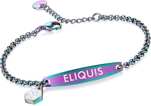 Vista 129 de LinnaLove - Pulsera de identificación de alerta médica con cadena Rolo simple pregrabada para mujer