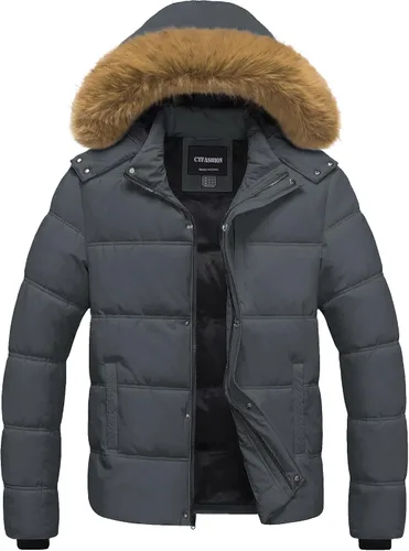 Vista 8 de Chaqueta acolchada para hombre, abrigo de invierno con capucha de piel, impermeable y resistente al viento, forro polar, 4 bolsillos