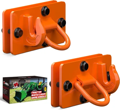 Vista 8 de Paquete de 2 ganchos para cubo de tractor con anillo de amarre, acero forjado de grado 70, gancho de agarre con placa de respaldo, funciona bien