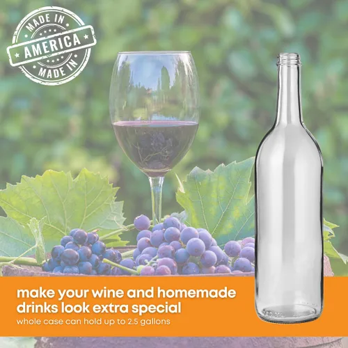Vista 4 de FastRack - Botellas de vino transparentes de 750 ml con tapas de rosca de metal blanco de 28 mm (Paquete de 12) Botellas de vino de Burdeos W5