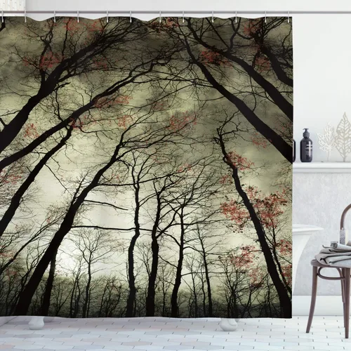 Vista 34 de Ambesonne Decor Collection, juego de cortina con ganchos para regadera Negro Verde