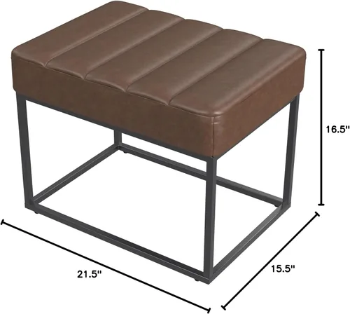 Vista 3 de HomePop Theodore Channel Otomana pequeña con capitoné - Cuero sintético marrón