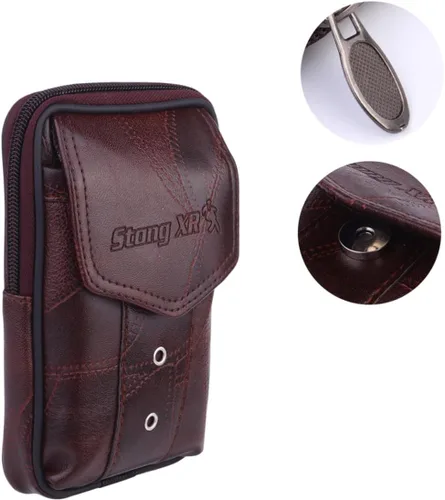 Vista 3 de TENDYCOCO Paquete de 1 bolsa de cintura para hombres monedero para hombres bolso vertical para teléfono móvil bolsa de cuero genuino hombres negro