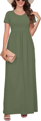 Vista 9 de DEARCASE - Vestido Maxi para Mujer de Manga Corta, Casual de Verano, Holgado, Liso, Cómodo, Vestidos Largos con Bolsillos 1-negro