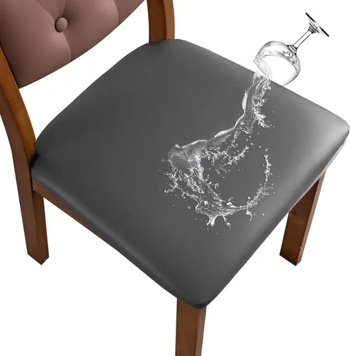 Vista 22 de Genina Juego de 6 fundas de asiento impermeables de piel sintética para sillas de comedor, fundas de asiento de silla, fundas de asiento elásticas