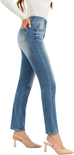 Vista 2 de MetHera Rolla - Jeans rectos y elásticos de tiro alto vintage para mujer