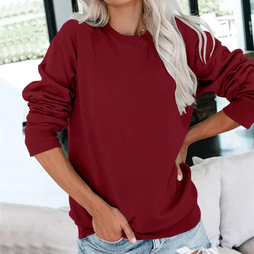 Vista 2 de Sudaderas de otoño para mujer, sudaderas casuales con cuello redondo y manga larga, lindas camisetas tipo túnica holgadas