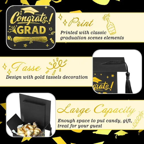 Vista 4 de Chuangdi 30 cajas de dulces de fiesta de felicitaciones graduadas, caja de casquillo de bricolaje con borlas para regalo de graduación, suministros