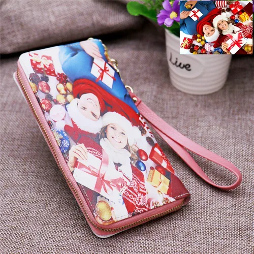 Vista 6 de Billetera de cuero de grano superior con foto personalizada para mujer, Rosa Doble Lado, Classic
