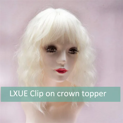 Vista 2 de LXUE Extensiones de cabello ondulado profundo con clip con flequillo para mujeres con cabello delgado, 12 pulgadas, rubio 613# 613# Rubio